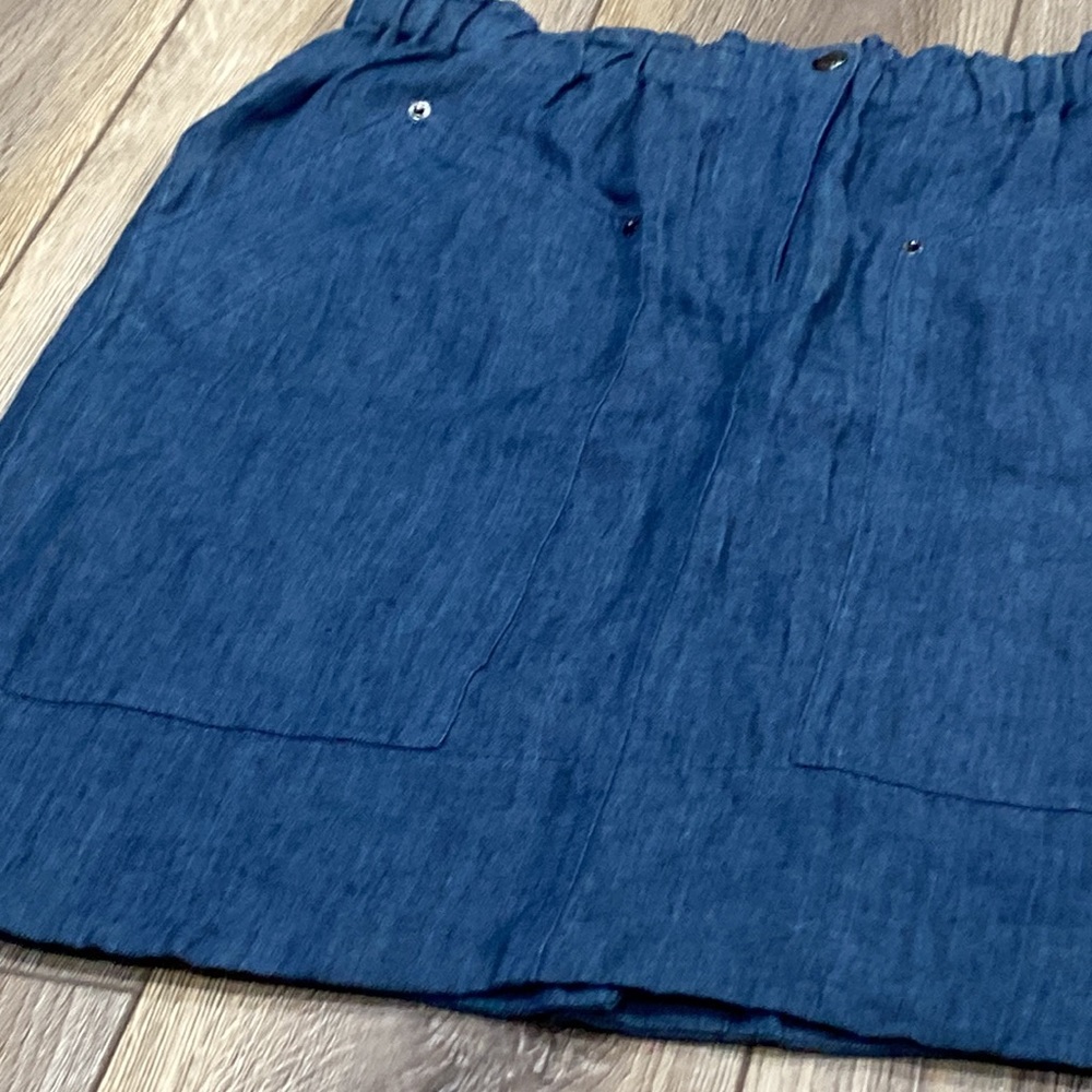 NWT DKNY 100% Linen Denim Blue Elastic Waist Knee Length Skirt 10 - Picture 4 of 16